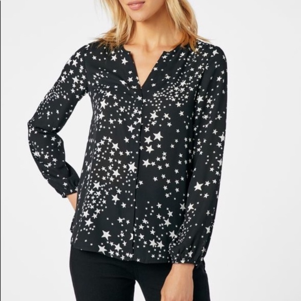 JustFab blouse black white star print 3/4 sleeve S